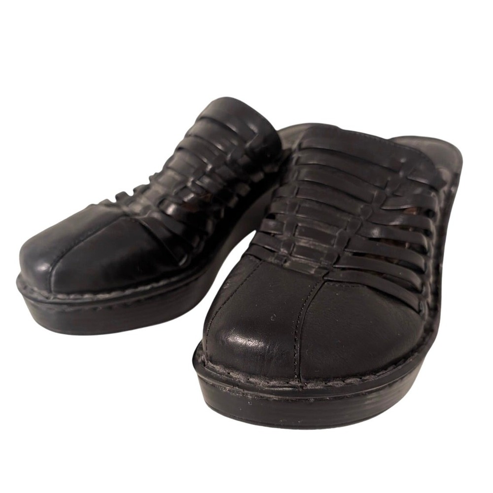 Born‎ Shoes Women's Slip On Clogs Heel Black Leather Woven Size US 10 Event